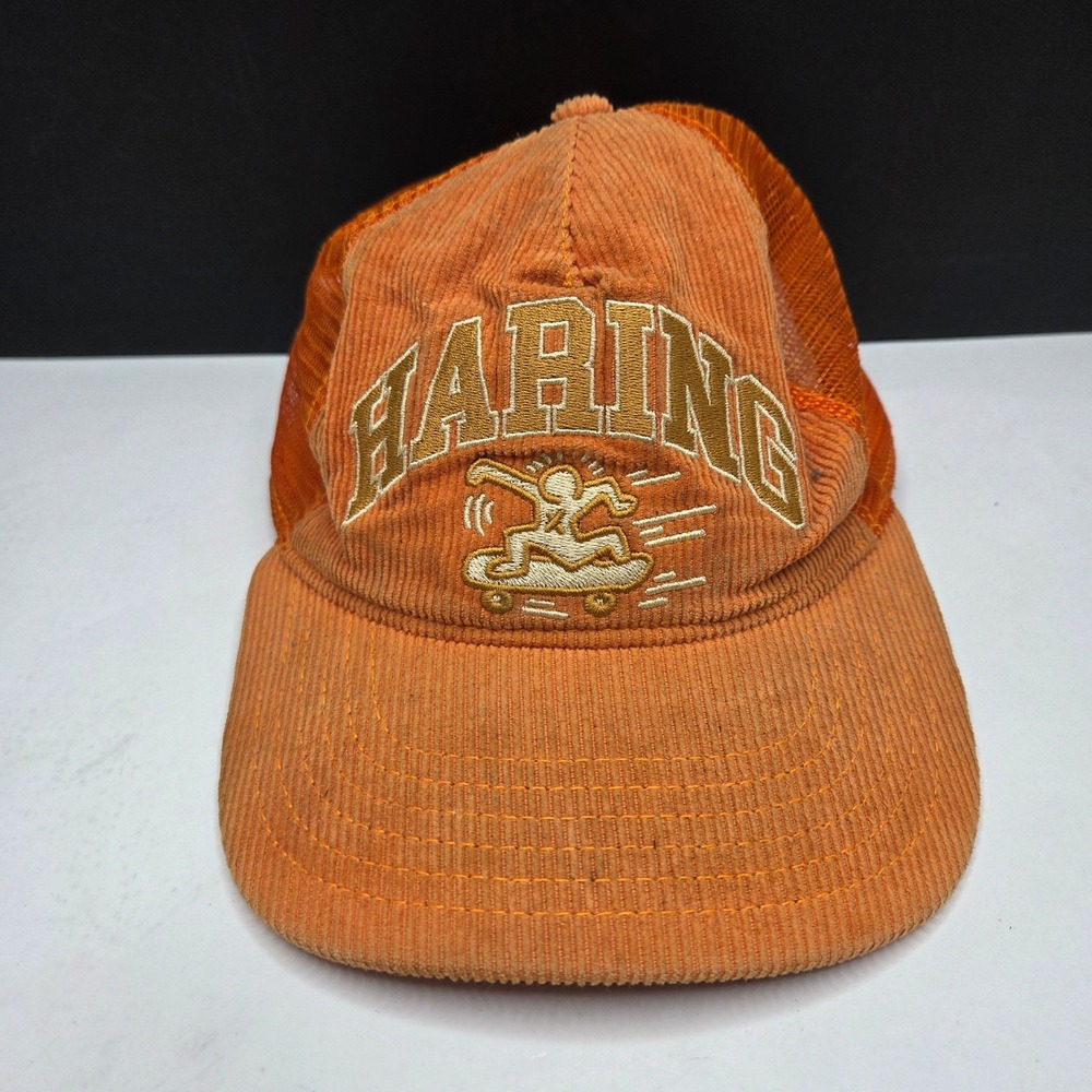 Keith Haring Mad Engine Trucker Hat Corduroy Mesh Snapback OSFM Orange Skater